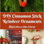 Cinnamon stick reindeer ornaments being displayed on a tree