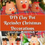 A collage showing how to make reindeer Christmas decor out of simple flower pots and craft supplies