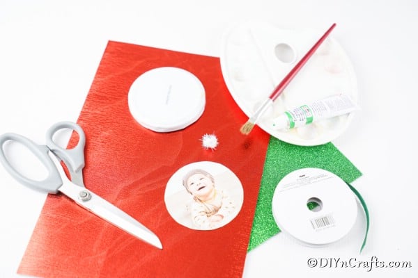 Supplies needed to make an Elf photo ornament