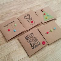 Pack of 5 cute handmade Christmas cards with buttons