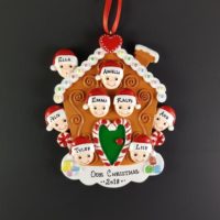Personalized Christmas Ornament Gingerbread House Family of 8 Customized Handmade Gift With Handwritten Names
