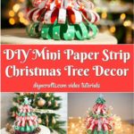 Collage image of mini paper strip Christmas tree decoration on a table