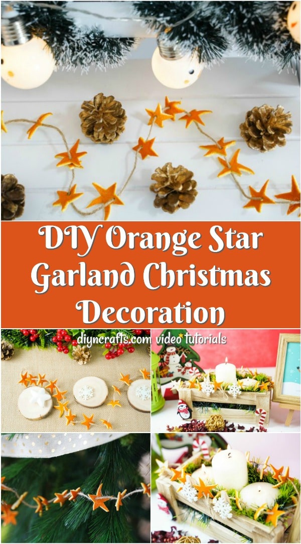 An orange peel star garland displayed on a variety of holiday decorations