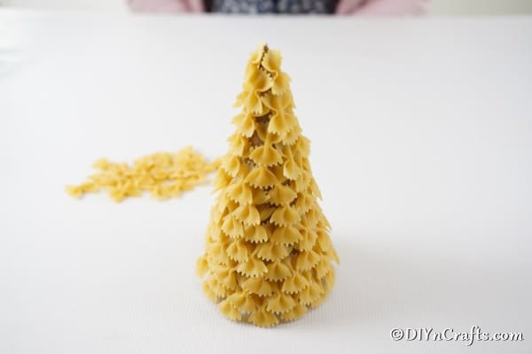 A pasta christmas tree before being painted