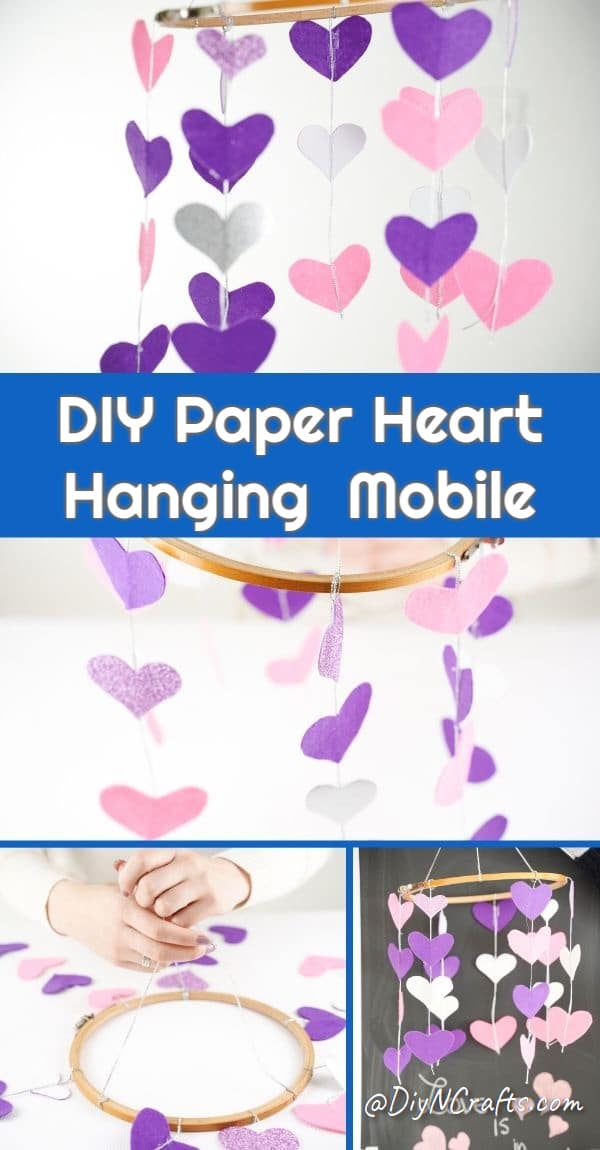 Collage of paper heart mobile displays