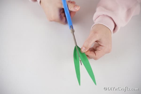 Cutting out leaves for paper tulips