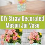 Collage of straw covered mason jar vase