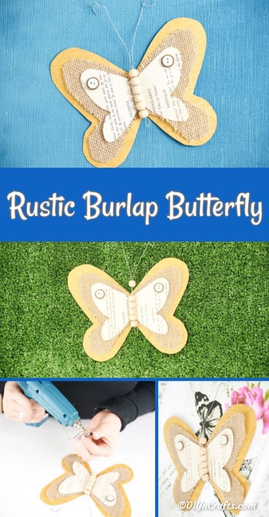 Rustic burlap butterfly collage