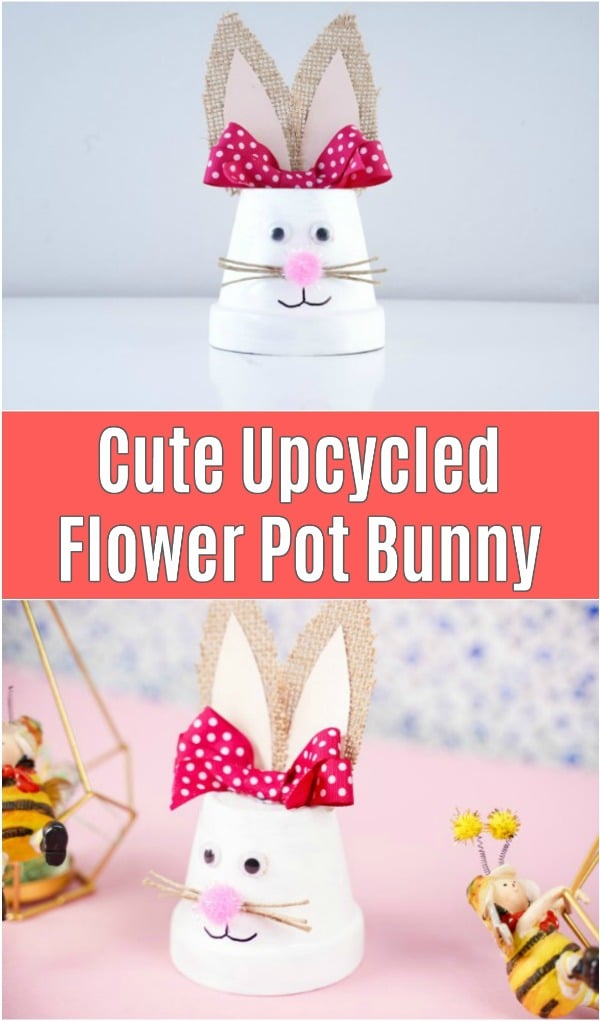 Flowerpot bunny with pink bow collage