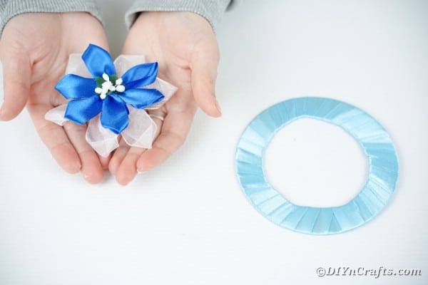 Adding tulle to blue flower