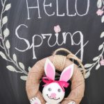 Easter bunny wreath in front of chalkboard