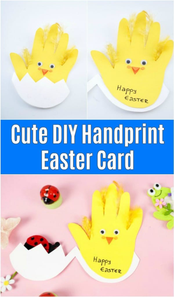 Easter handprint card chicken displayed