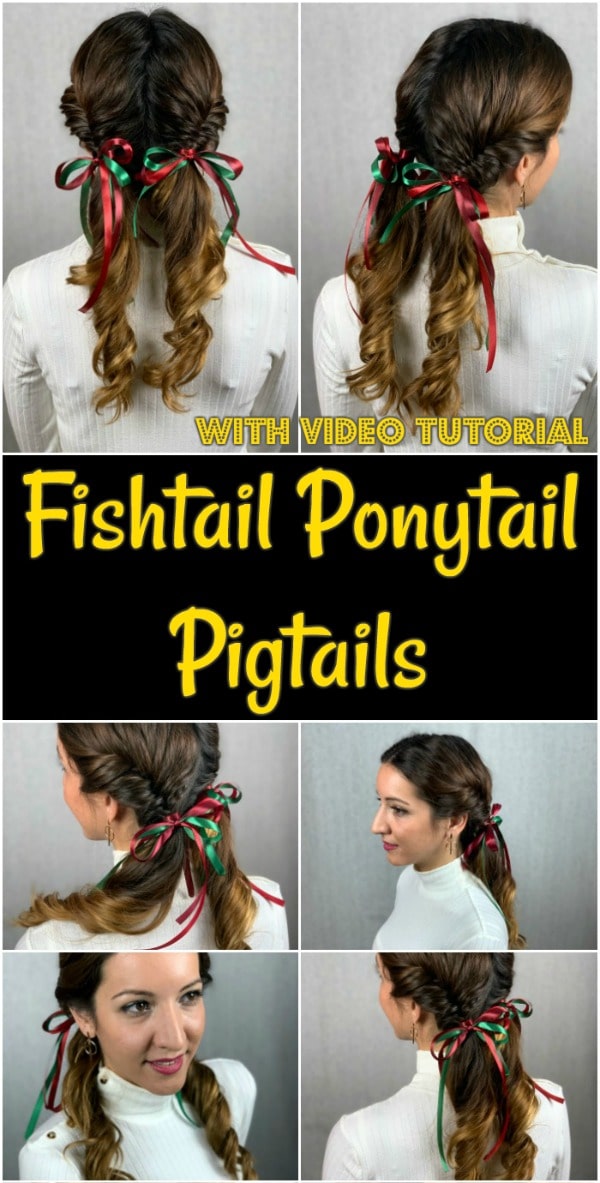 Fishtail Ponytail Pigtails with Bow Accent {Hairstyle Tutorial} - DIY &  Crafts