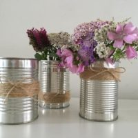 Set of 10 Upcycled Rustic Tin Can Wedding String Wrapped Vases