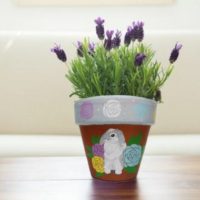 Hand painted 4 inch mini lop rabbit terra cotta flower pot/ bunny flower pot