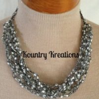 Ladder Yarn Necklace, Silver Crocheted Ribbon Necklace