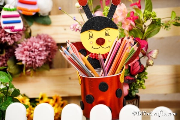 Ladybug organizer filled with pencils