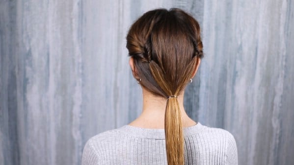 Hair in low ponytail