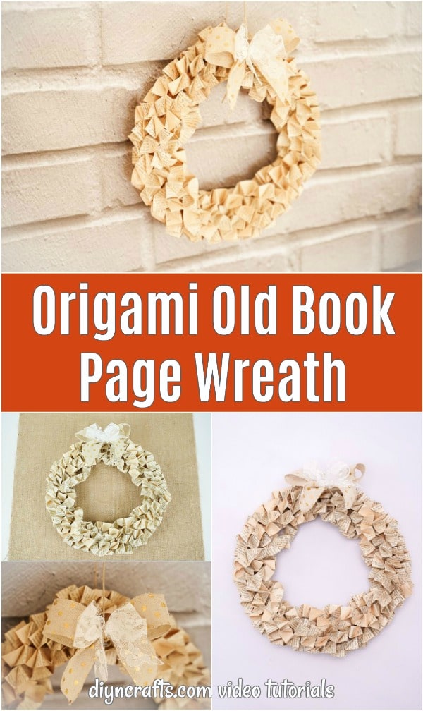 Origami book page wreath collage
