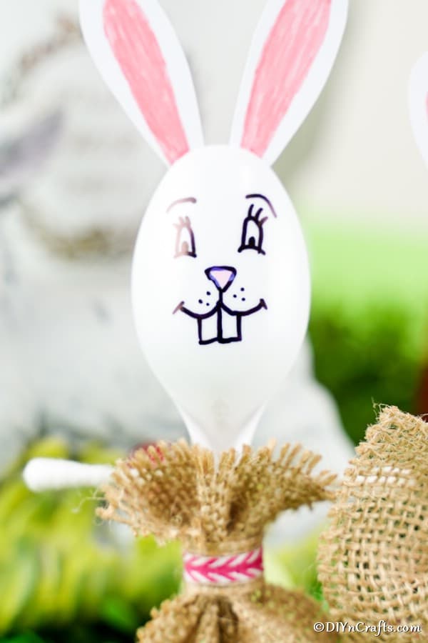 Easter bunny spoon character with burlap dress