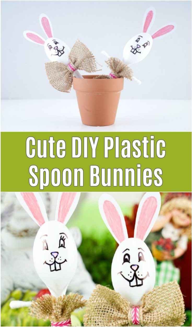 Plastic spoon bunnies in flower pots