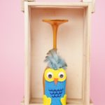 Wine glass owl in wooden box