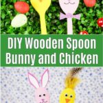 Pink wooden spoon bunny and yellow chicken