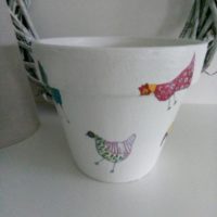 A Beautiful Hand Painted and Decoupaged Chicken Flower Pot