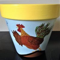 Hand Painted Rooster Plant Pot