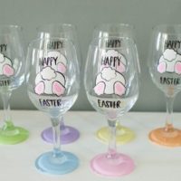 Hand Painted Easter Bunny Butt Wine Glasses