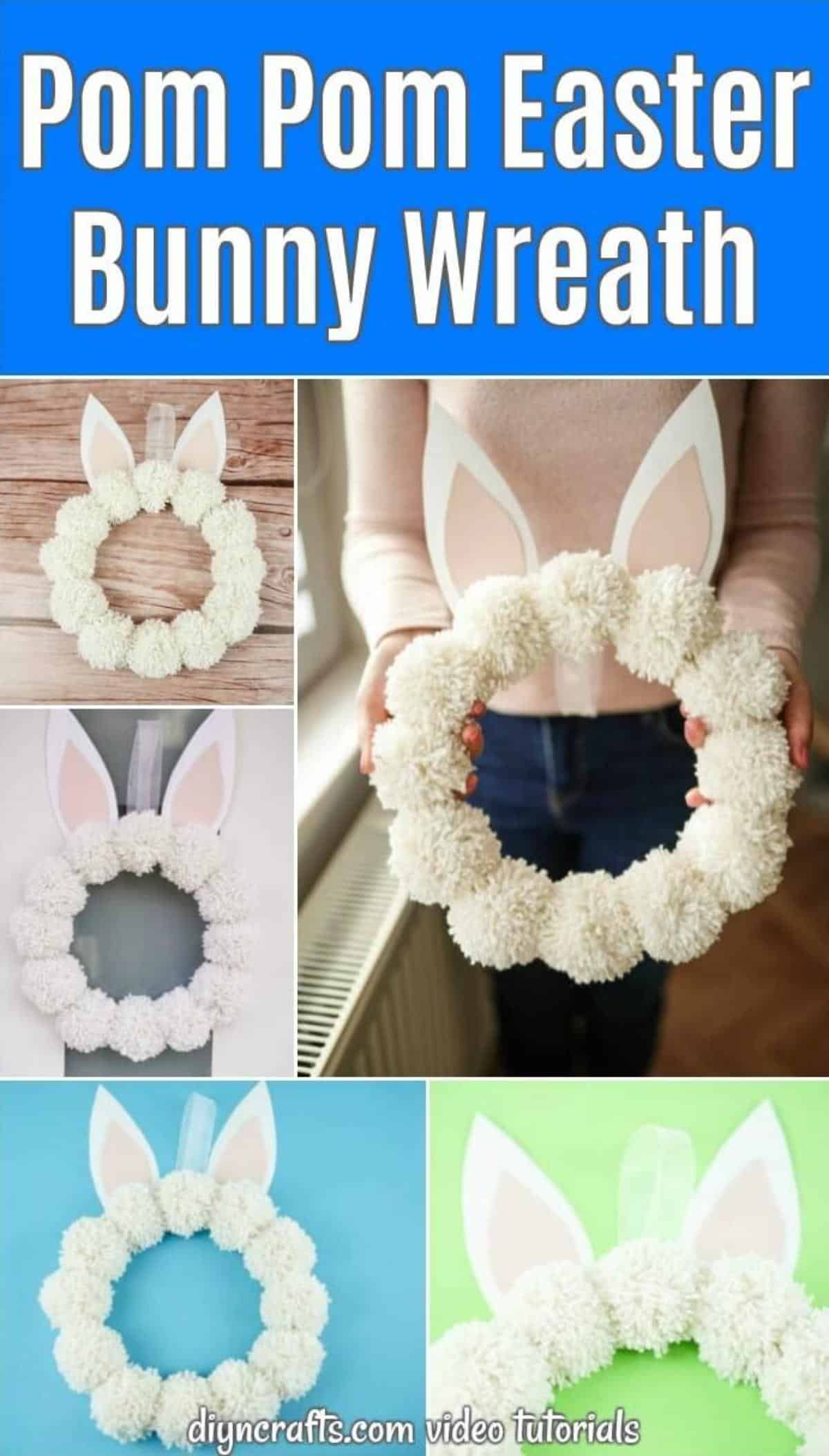 Easy DIY Pom Pom Easter Bunny Wreath pinterest image.