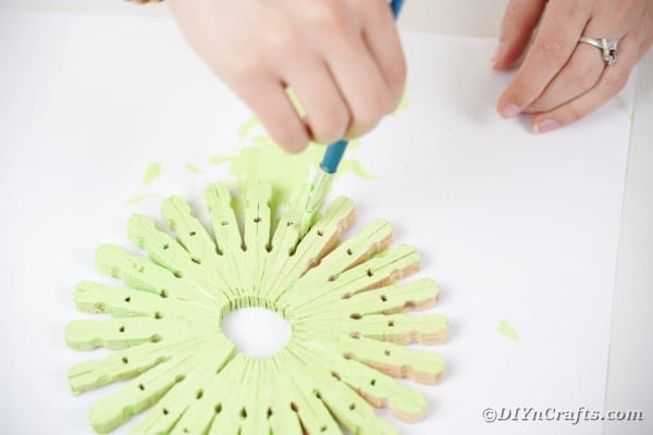 Painting clothespin coaster green