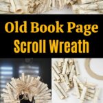 Book page paper scroll wreath collage