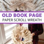 Book page paper scroll wreath collage