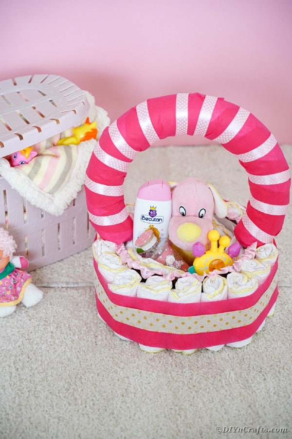 Diaper basket on table