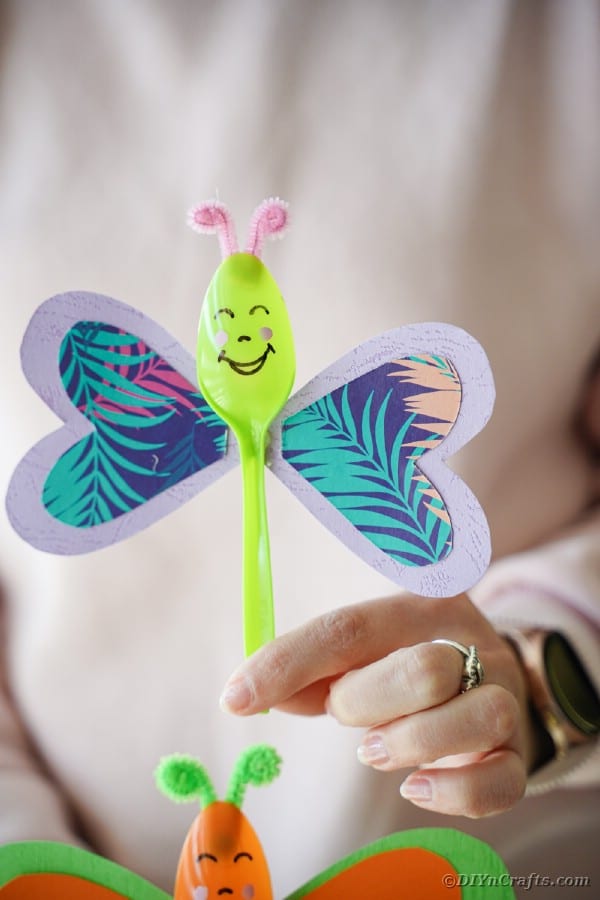 Blue and green butterfly spoon