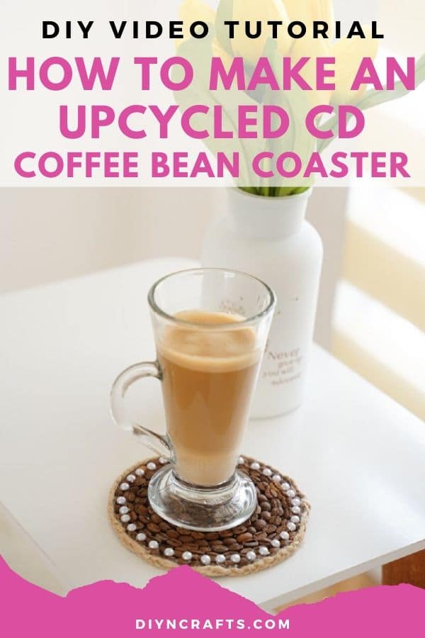 Coffee bean coaster with glass of coffee on white table