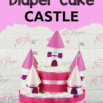 Diaper cake castle on blue surface