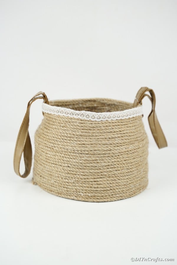 Rope basket on white surface