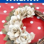 Rose wreath on red polka dot table