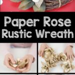 Old book page rose wreath