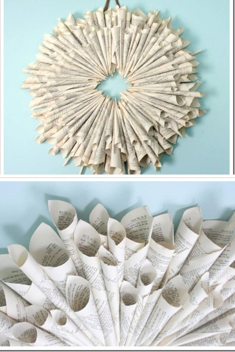 Rolled paper book page wreath
