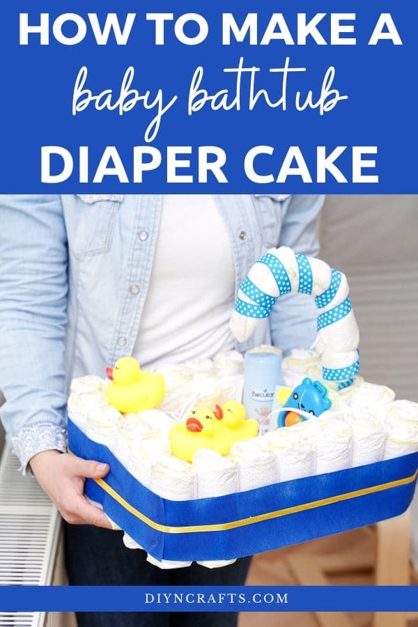 Woman holding a diaper baby bathtub