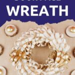 Book page wreath on brown surface