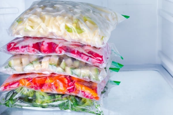 Stack of vegetables in freezer