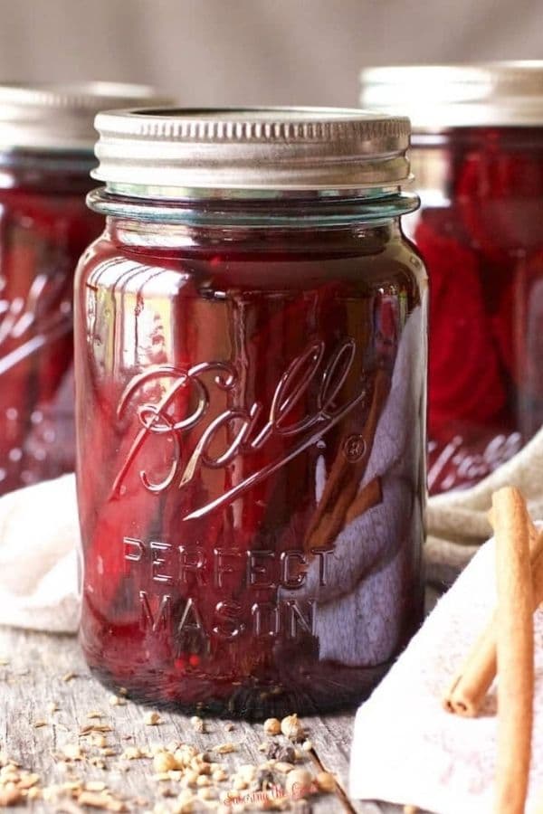 Jar of pickled beets