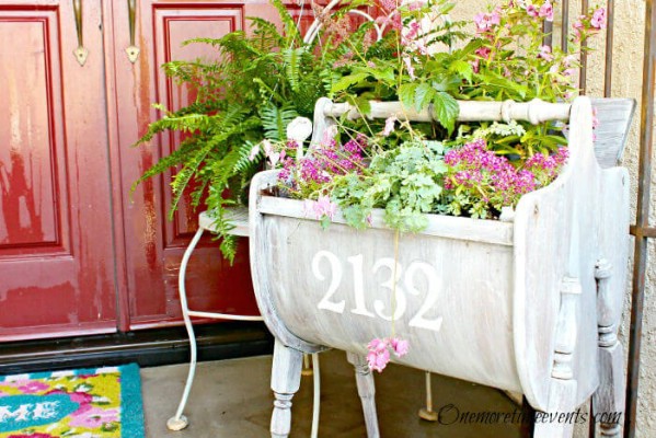 White planter with house numbers