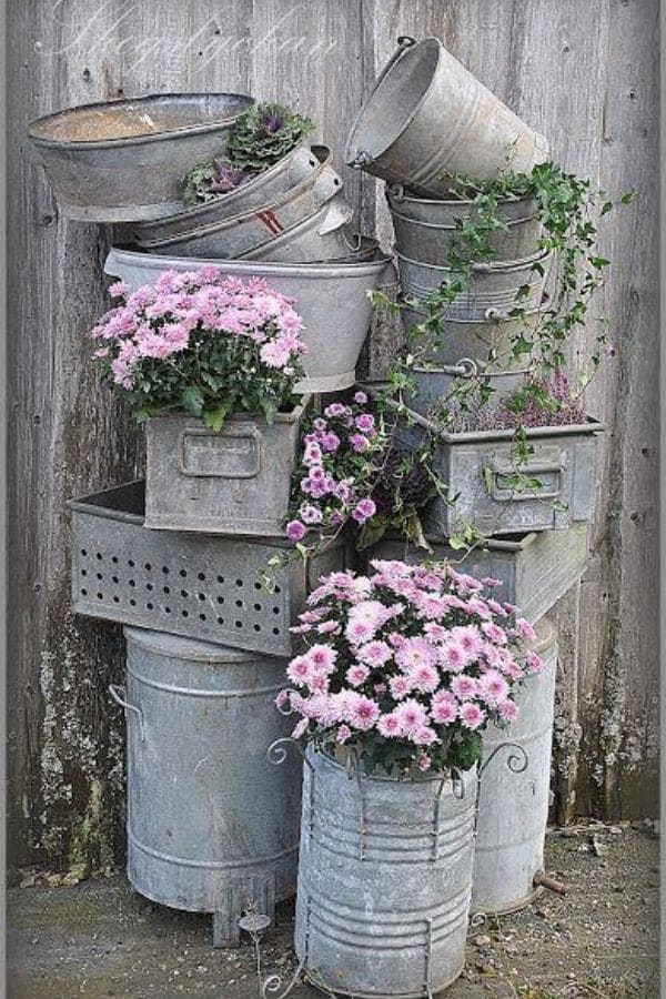 Stacked galvanized buckets