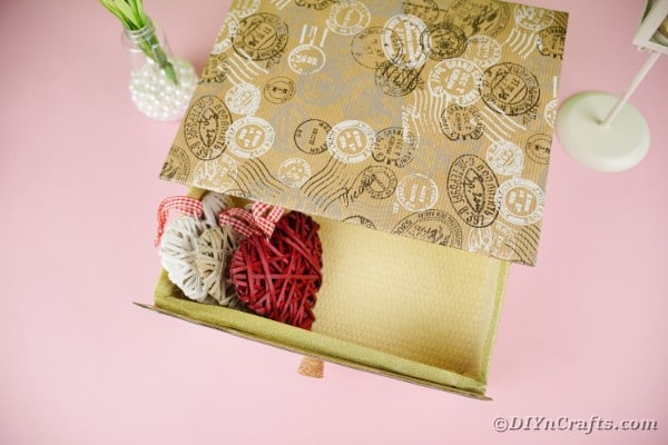 Box drawer with heart sachets inside