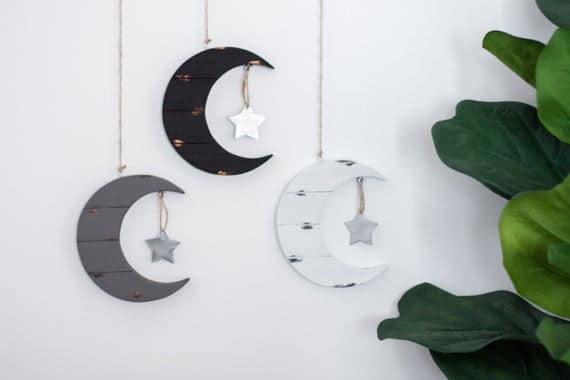 Mini Distressed Hanging Moon and Star Wood Decor Boho | Etsy